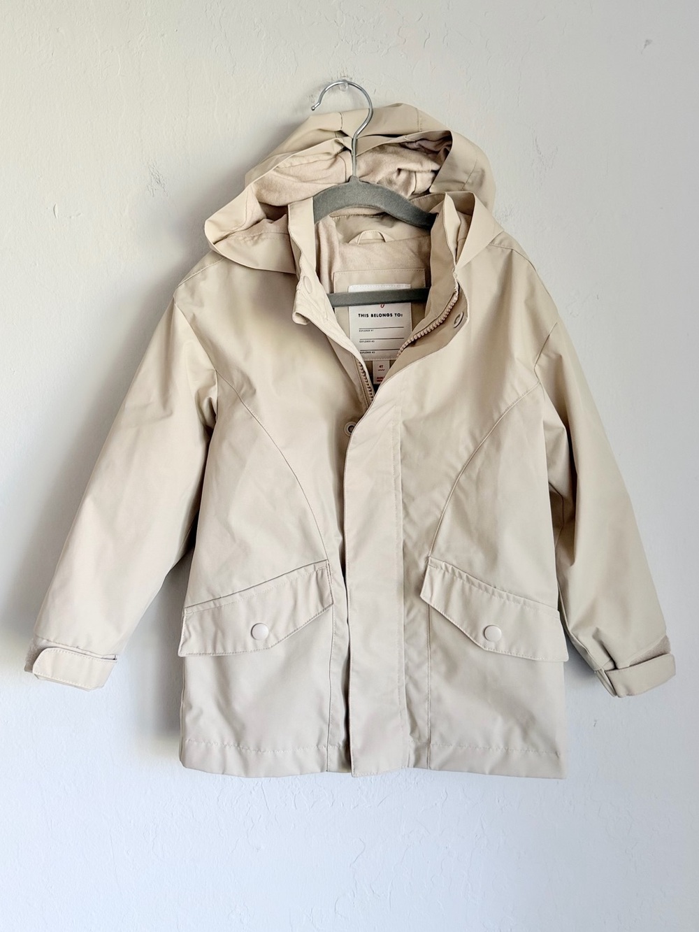 Cat & Jack Kids Hooded Waterproof Rain Jacket - Beige Zupper and Snap Front, 4T